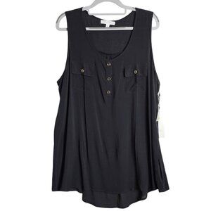 NWT ACTIVE USA Semi Sheer Top size 2XL BLACK Flowy Minimalist Sleeveless Blouse
